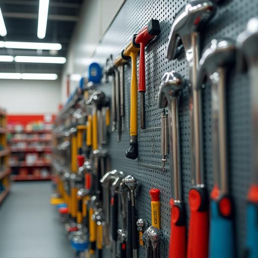 Parete di attrezzi organizzati in una ferramenta.